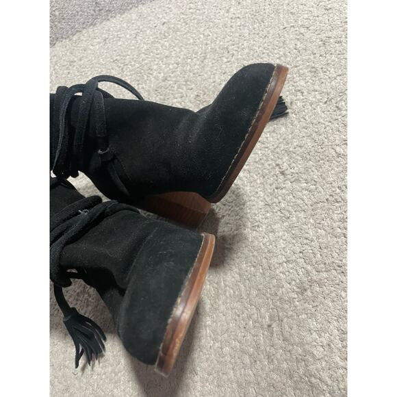 Aldo Contessina Ankle Boots Tie Womens Sz 7 Leather Black Almond Toe Stack Heel - Picture 11 of 11